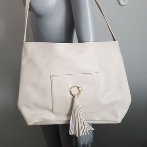 Nina Ricci white leather tote purse with tassel